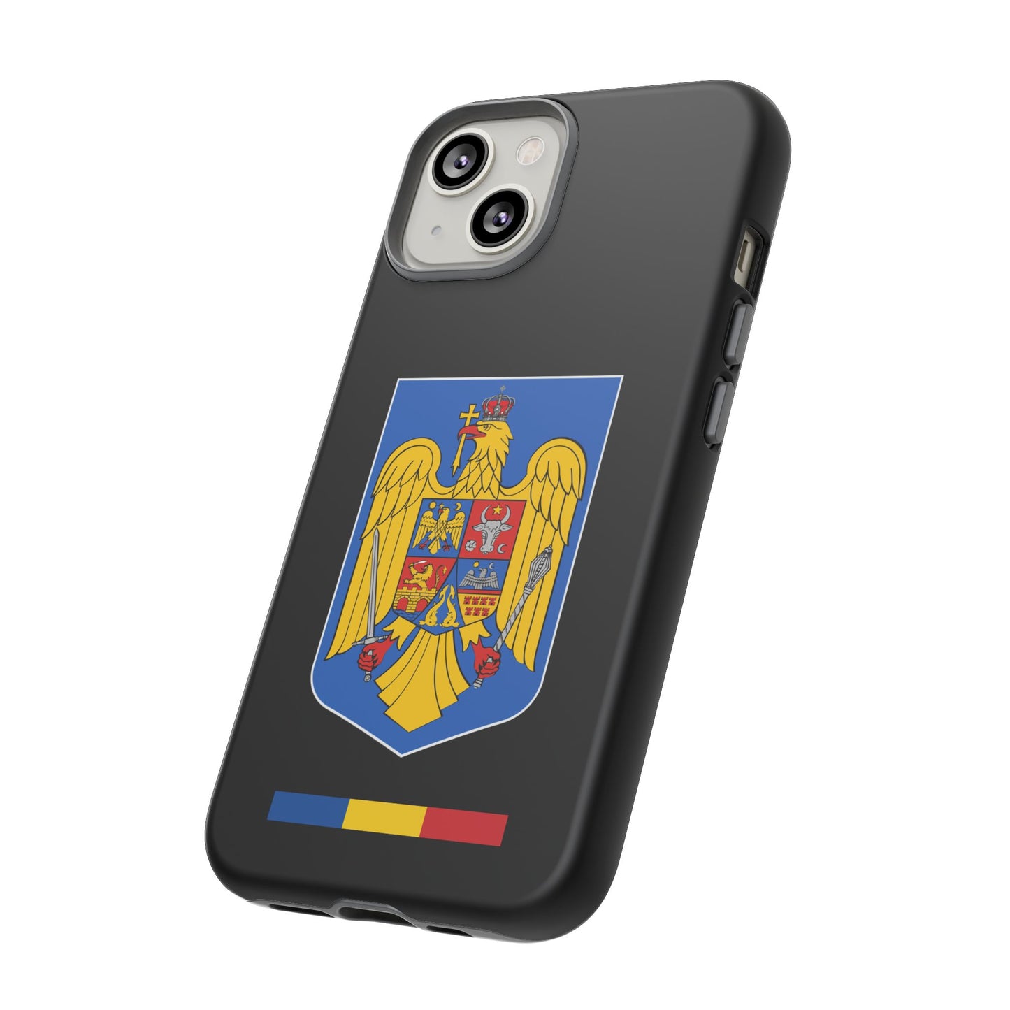 Husă rigidă neagră - Stema color și Tricolor România