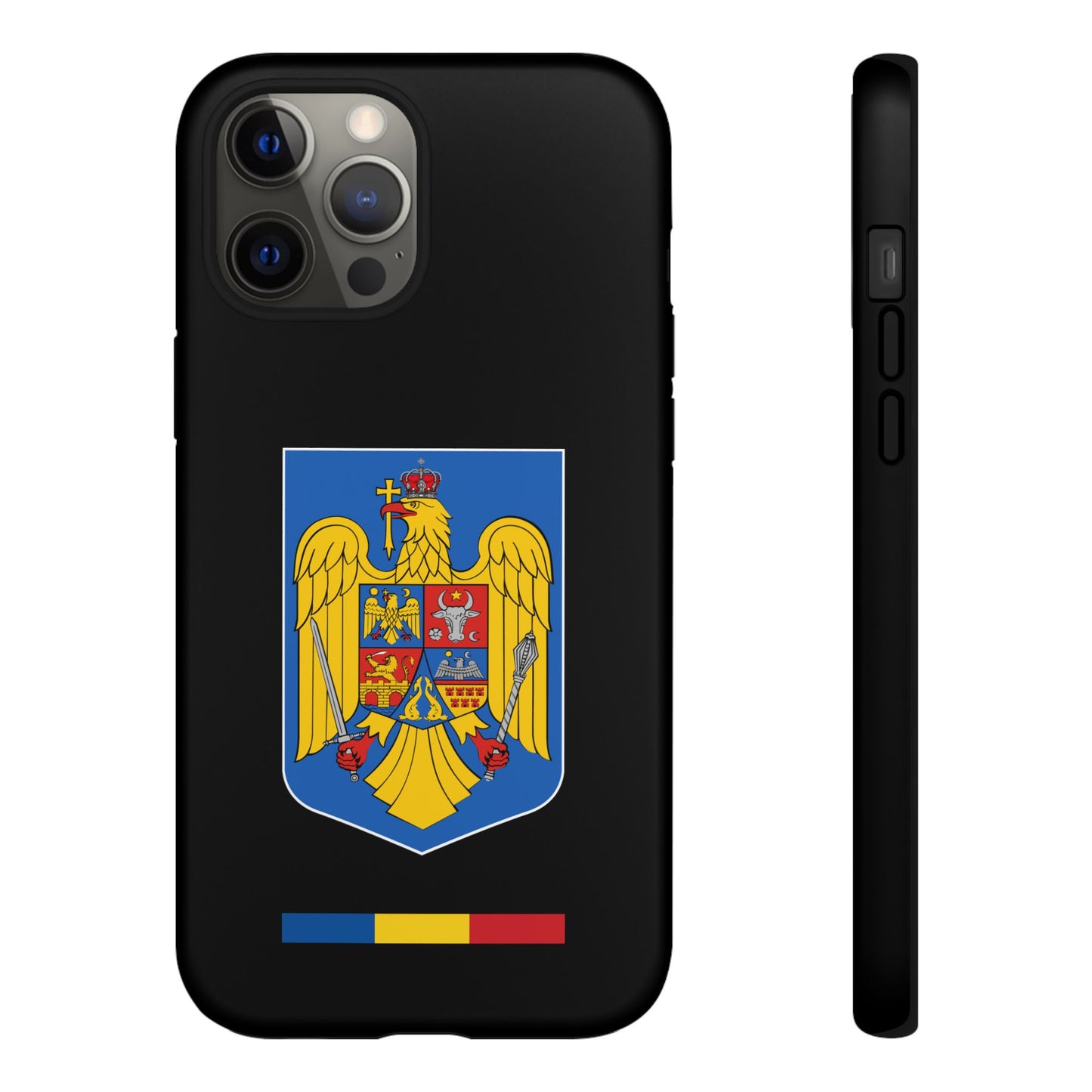 Husă rigidă neagră - Stema color și Tricolor România