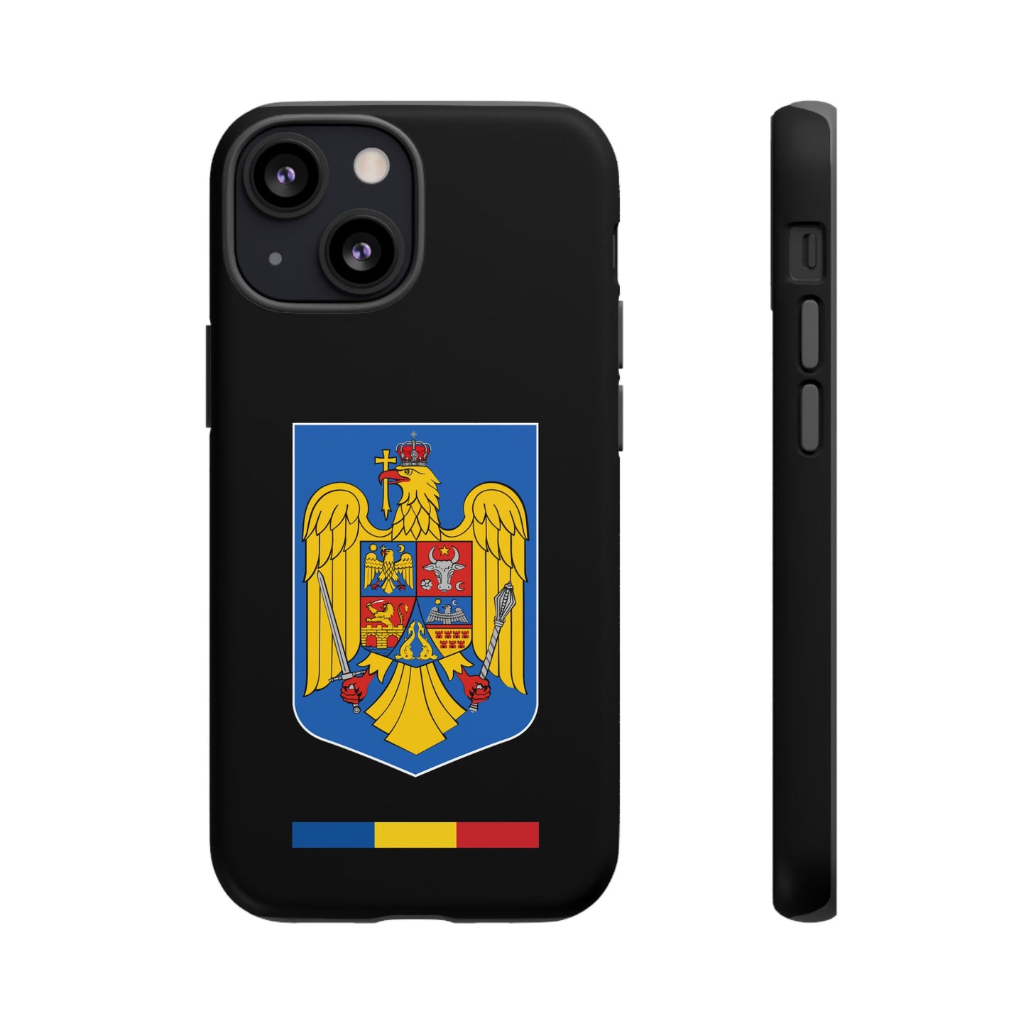 Husă rigidă neagră - Stema color și Tricolor România