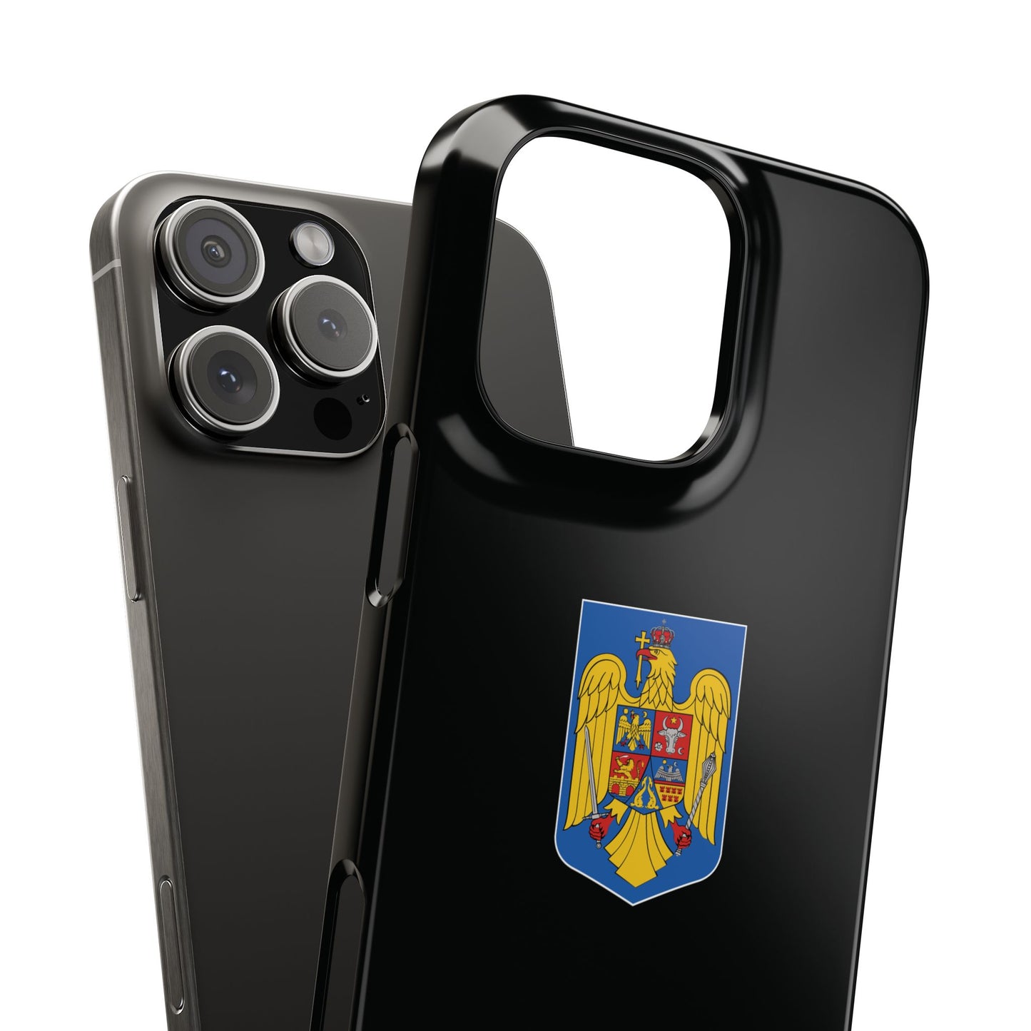 Husă rigidă neagră - Stema României color