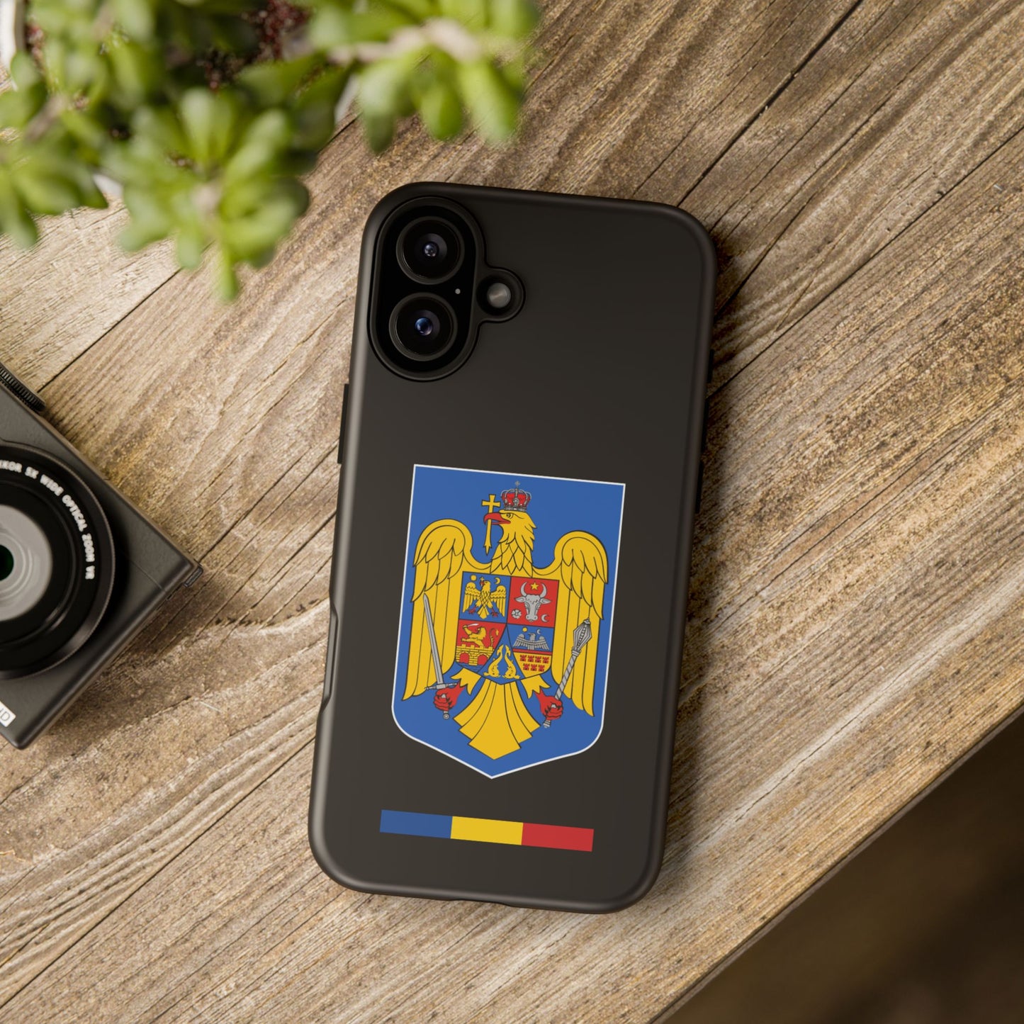 Husă rigidă neagră - Stema color și Tricolor România