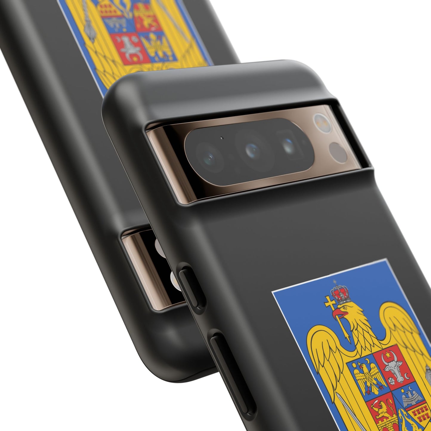 Husă rigidă neagră - Stema color și Tricolor România