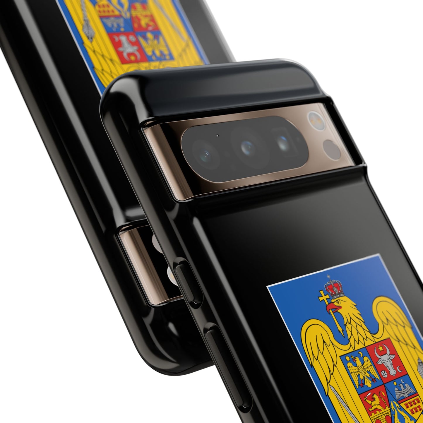 Husă rigidă neagră - Stema color și Tricolor România