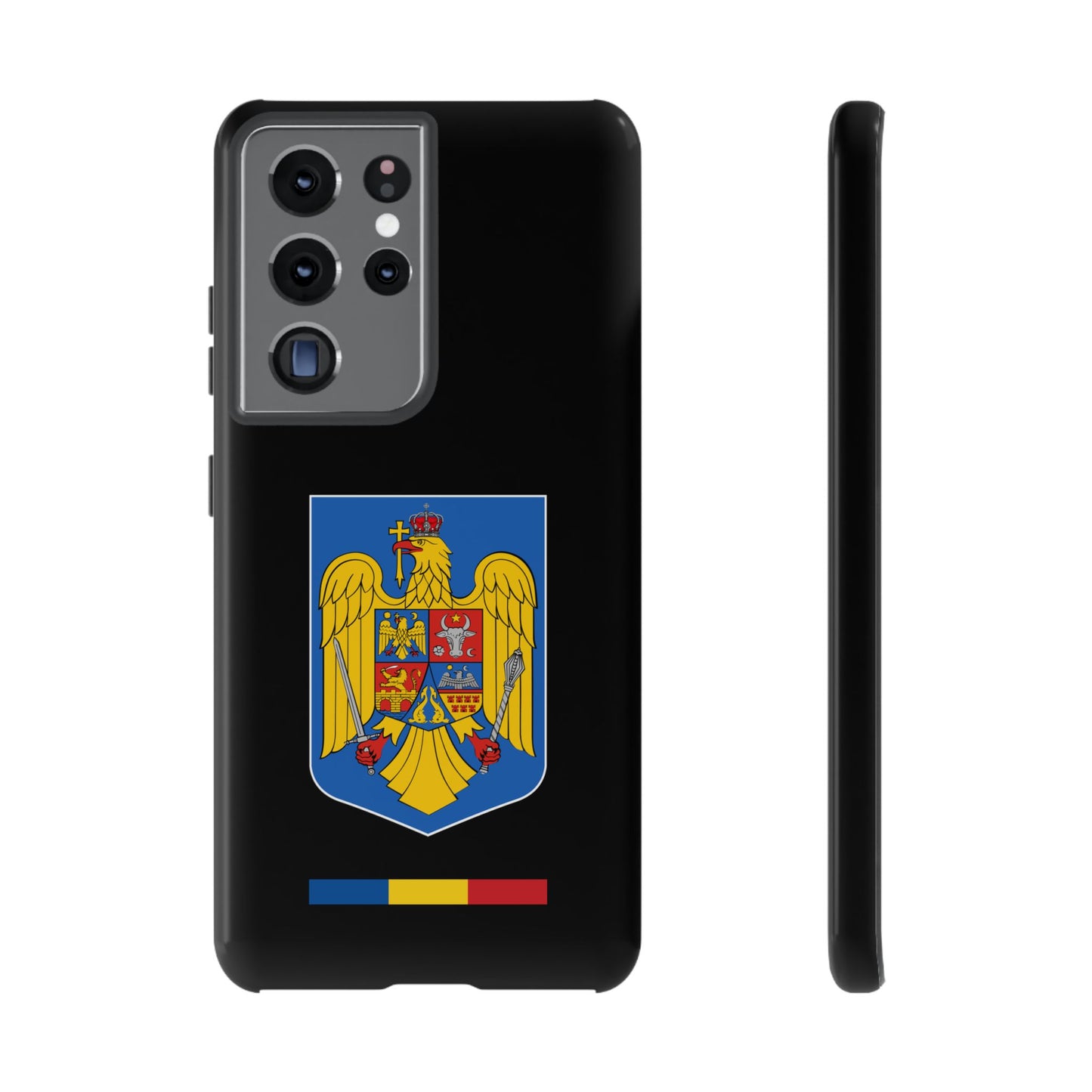 Husă rigidă neagră - Stema color și Tricolor România