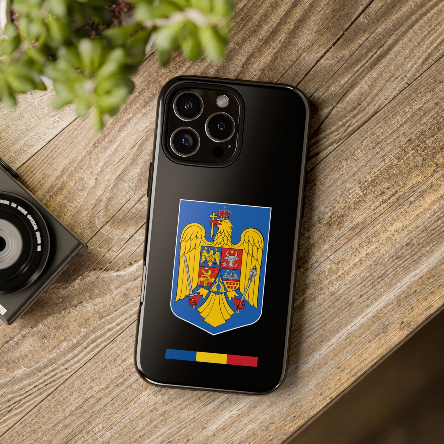 Husă rigidă neagră - Stema color și Tricolor România
