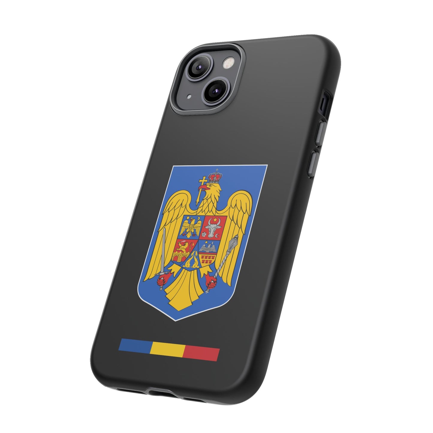 Husă rigidă neagră - Stema color și Tricolor România