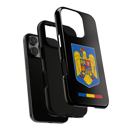 Husă rigidă neagră - Stema color și Tricolor România