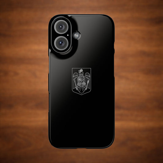 Husă neagră cu stema României (contru alb)