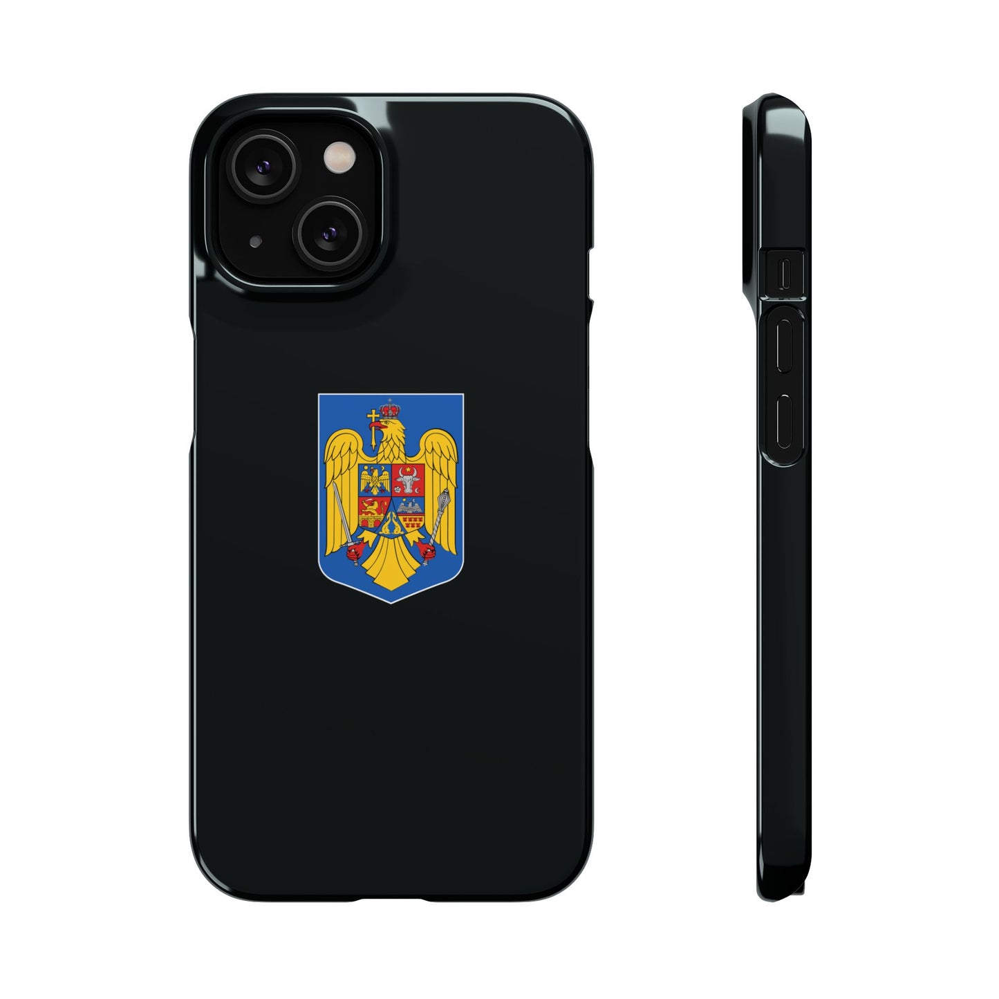 Husă rigidă neagră - Stema României color