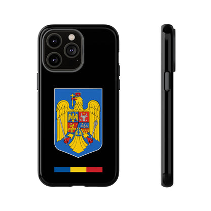 Husă rigidă neagră - Stema color și Tricolor România