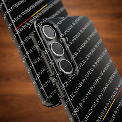 Husă neagră inscripționată cu România si tricolor