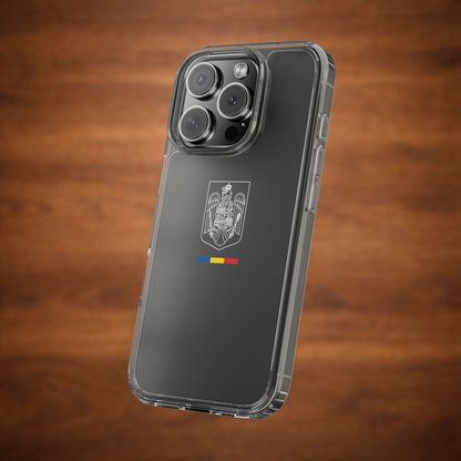 Carcasa transparenta cu stema României (contur alb)