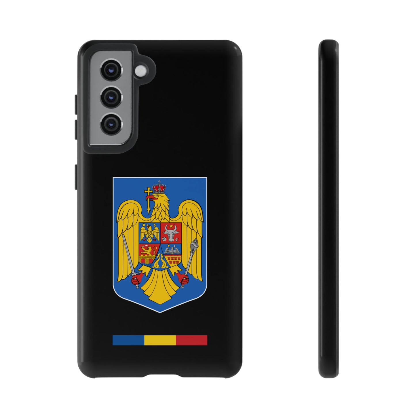 Husă rigidă neagră - Stema color și Tricolor România