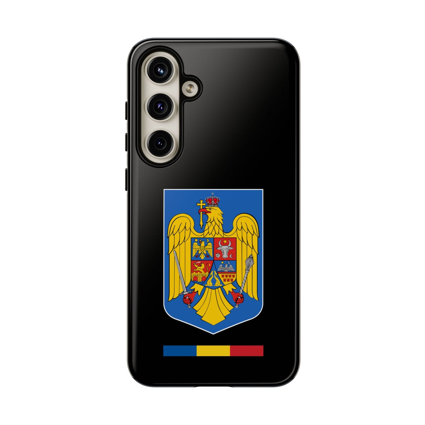 Husă rigidă neagră - Stema color și Tricolor România