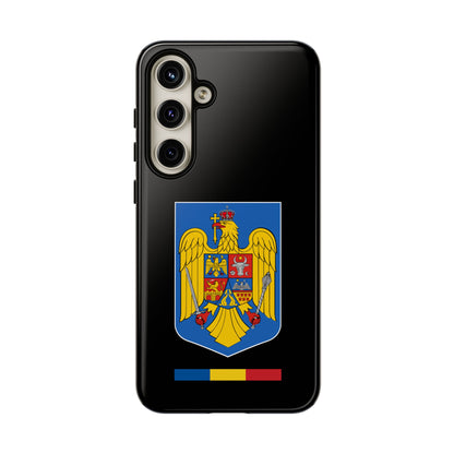 Husă rigidă neagră - Stema color și Tricolor România