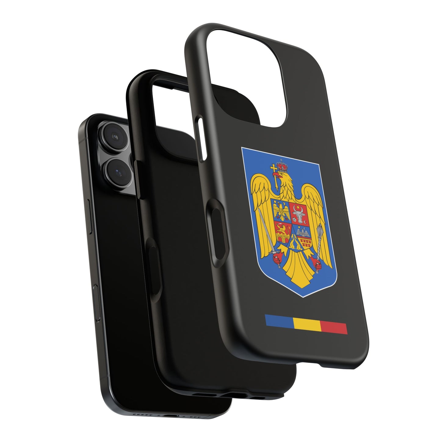 Husă rigidă neagră - Stema color și Tricolor România
