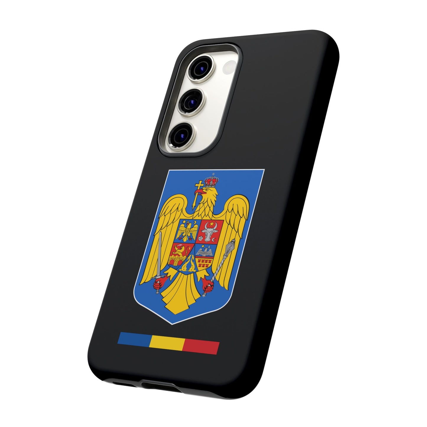 Husă rigidă neagră - Stema color și Tricolor România