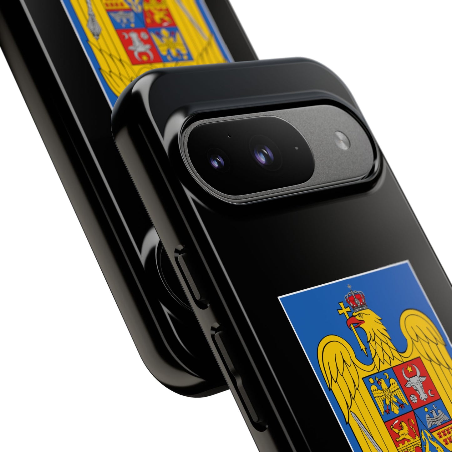 Husă rigidă neagră - Stema color și Tricolor România