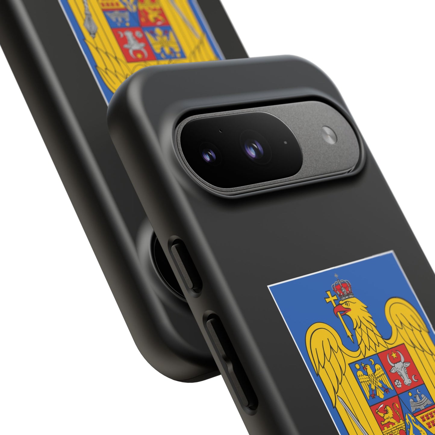 Husă rigidă neagră - Stema color și Tricolor România