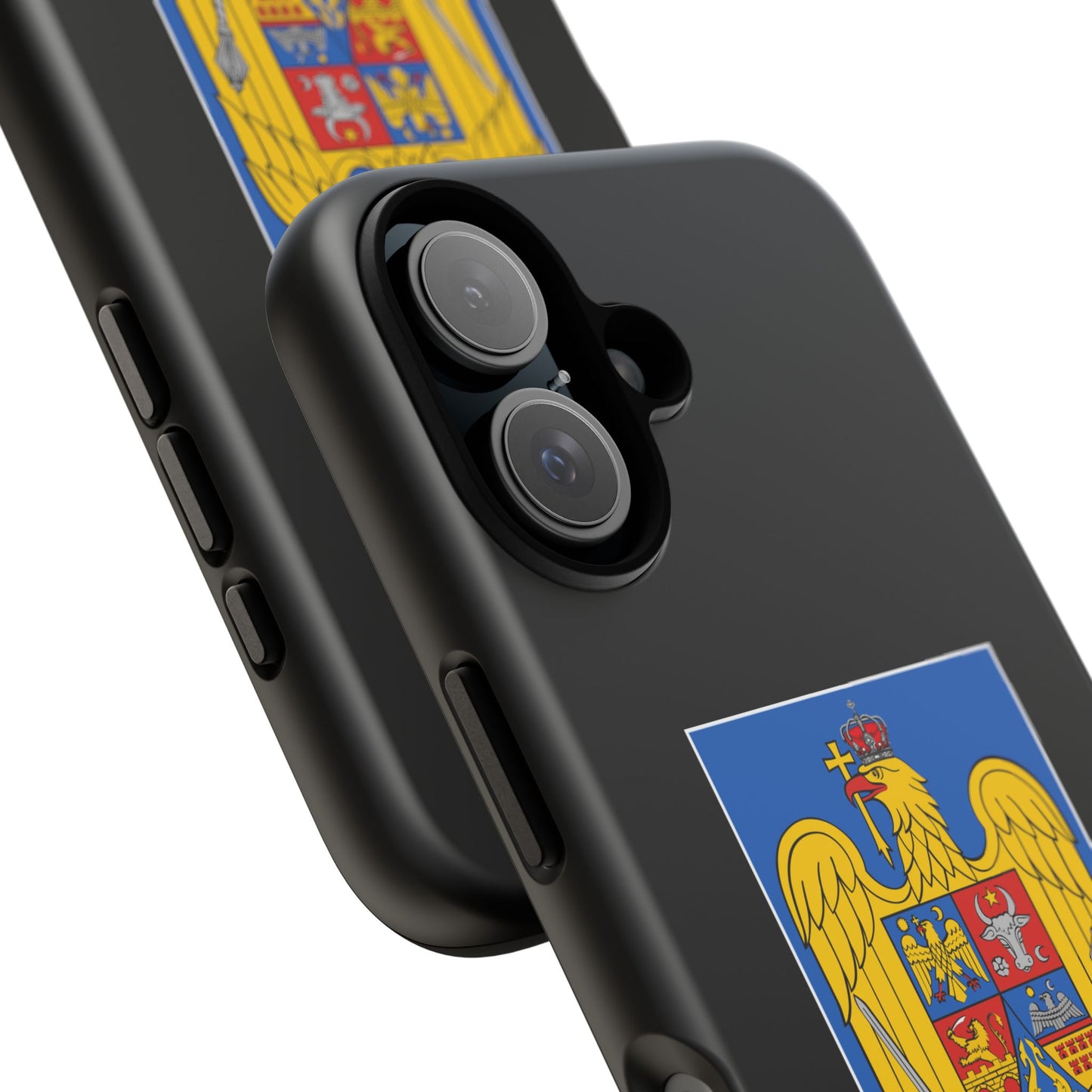 Husă rigidă neagră - Stema color și Tricolor România