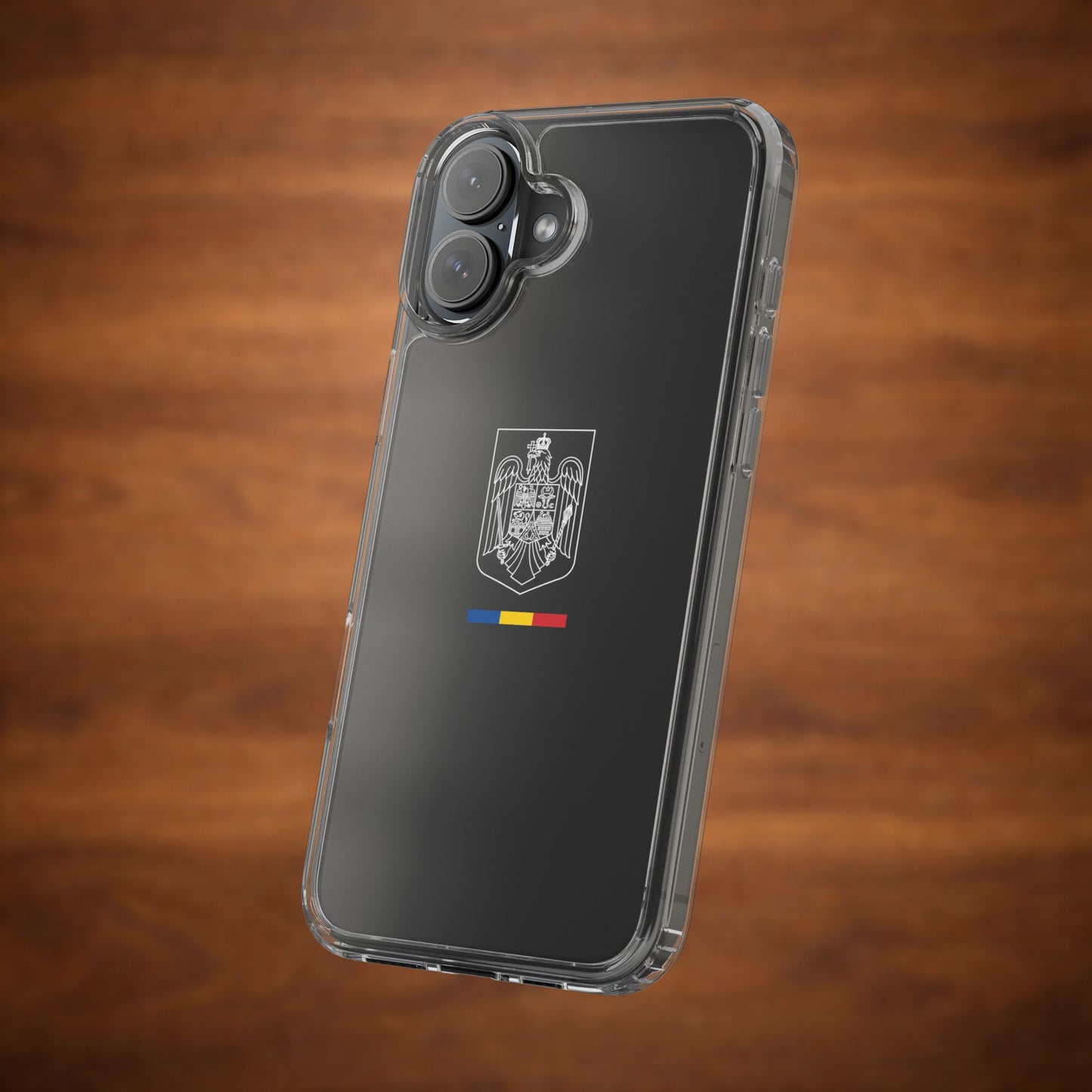 Carcasa transparenta cu stema României (contur alb)