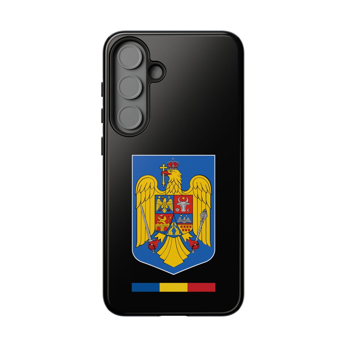 Husă rigidă neagră - Stema color și Tricolor România
