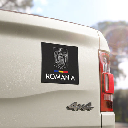 Magnet de mașină Stema României (contur alb) și tricolor