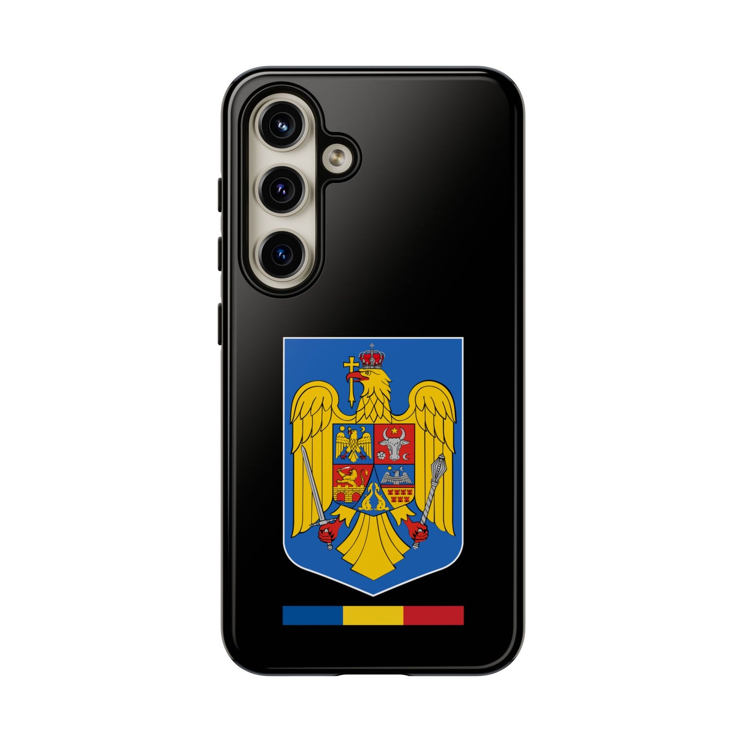 Husă rigidă neagră - Stema color și Tricolor România